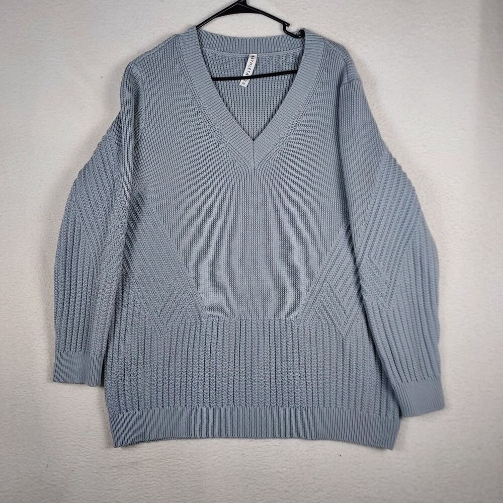 Athleta Womens XL Blue Knit Sweater Pullover Cotton Blend Casual